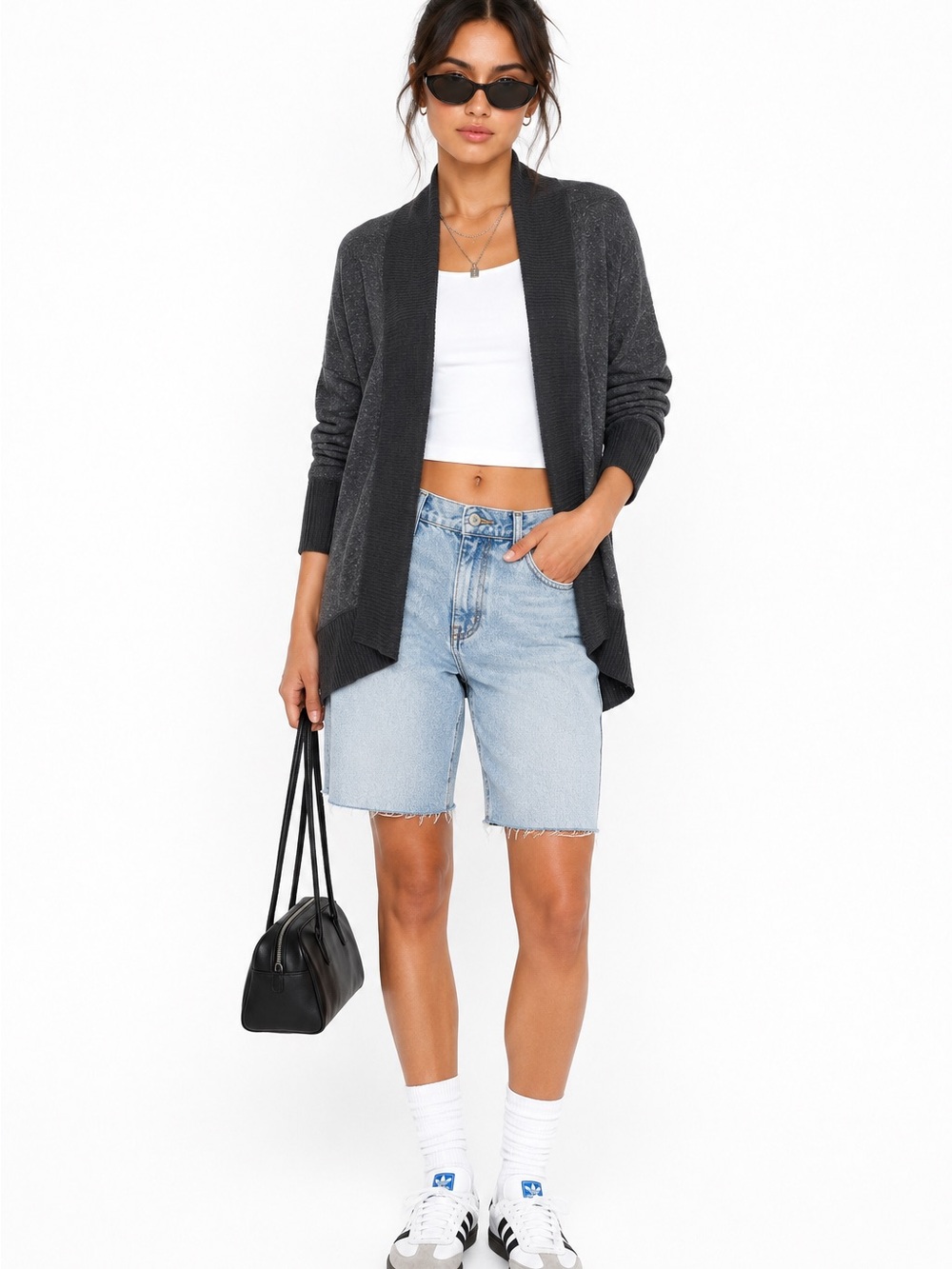 Zella Gray Ribbed Open Swing Cardigan XL Rib Trim lightweight Sweater Nordstrom - Picture 9 of 10
